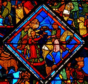 Window depicting a scene from the story of Joseph: his brothers with their father Jacob by French School