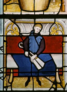Window w25 depicting a draper at work in the Drapers window by French School