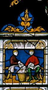 Window w25 depicting a draper at work in the Drapers window by French School