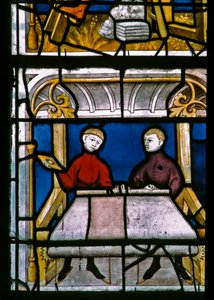 Window w25 depicting a draper at work in the Drapers window by French School