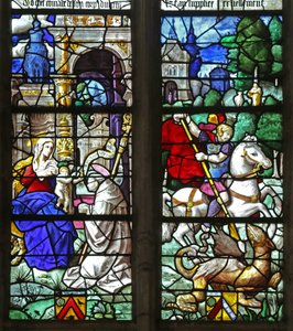 Window depicting a Donor Bishop before the Virgin and Child; St George by French School