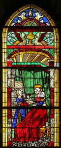 Window depicting the Birth of the Virgin Mary by French School