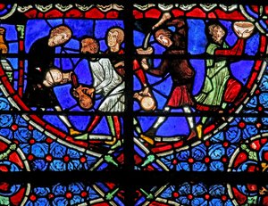 Window depicting the water turning into wine at the Marriage at Cana by French School