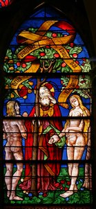 Window 40 depicting Adam and Eve receive the Warning by French School