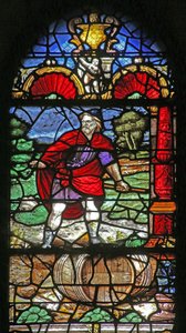 Window depicting a scene of wine-making by French School