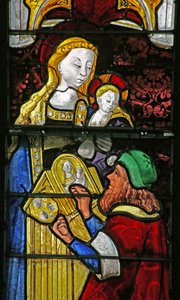 Window depicting St Luke painting the Virgin Mary by French School