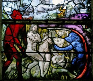 Window w4 depicting a scene from the Last Judgement: the Mouth of Hell by French School