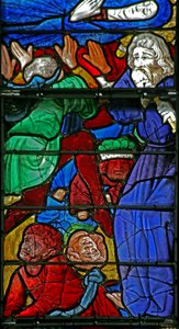 Window w4 depicting the Funeral of the Virgin Mary and the overturning of the coffin (the Boy from Bourges) by French School