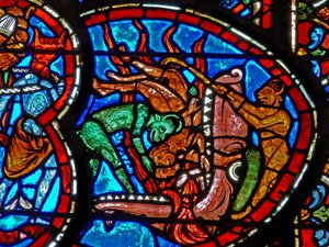 Window depicting the Last Judgement: the Mouth of Hell receiving the damned