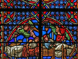Window depicting the Parable of Dives and Lazarus - their deaths by French School