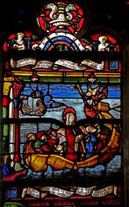 Window depicting Mary Magdalene sets sail from Jerusalem by French School