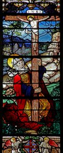 Window depicting a scene from the life of St Mary Magdalene - the saint at the Cross
