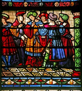 Window depicting Pharisees in the Synagogue