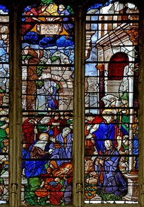Window depicting the Adoration of the Shepherds; the Donor, Baurot and St Roche by French School