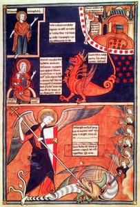 Woman of the Apocalypse Being Attacked by the Seven-Headed Dragon and St. Michael Killing the Dragon, from Liber Floridus by Lambert de Saint-Omer by French School