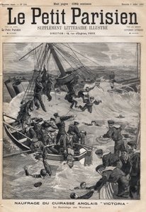 Wreck of the English armour Victoria following a collision on the coast of Syria and rescue the victims. One of the newspaper Le petit Parisien on 9/07/1893 (engraving)