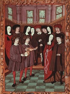 Young Couple Listening to Musicians (manuscript image) by French School