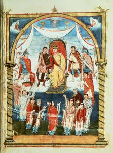King Charles II Receiving a Bible from Count Vivian and the Monks of Saint-Martin de Tours, from the First Bible of Charles the Bald by French School