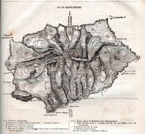 Map of Saint Helena island, engraving by French School