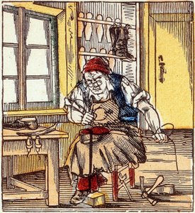 Profession: shoemaker repairing a sole, end of 19th century by French School