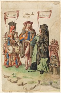 A Courtier Standing Between Covetousness and Dissimulation (fol. 14 recto)