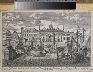 Plan of Genoa depicting the Royal Bridge, the New Bridge of Mercanzia and the Palace of St. George seen from the sea, c.1750 by Friedrich Bernhard Werner