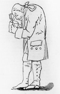 Emmanuel Kant (1724-1804), German philosopher, holding a jar of mustard