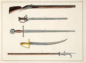 Weapons including swords and spears, c.1400, plate from A History of the Development and Customs of Chivalry, by Dr. Franz Kottenkamp, published by Carl Hoffmann by Friedrich Martin von Reibisch