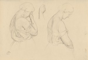Two Female Figures in Half-length and a Study of a Hand by Friedrich Preller
