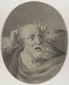 Old man with beard, scuffling his hair by Friedrich Rehberg
