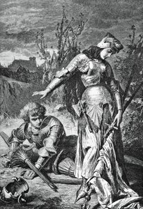 Duel between Joan of Arc and Lionel, illustration for Maid of Orleans, tragedy by Friedrich Schiller