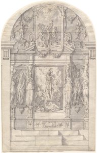 An Elaborate Altar with the Resurrection of Christ and the Martyrdom of Saint Andrew by Friedrich Sustris