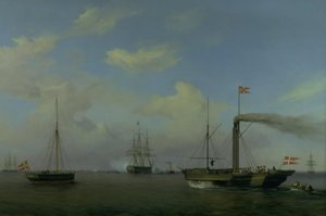 The Danish Squadron Anchored at Warnemünde Road. Their Royal Highnesses the Crown Prince and Crown Princess Arrive on the Steamer 