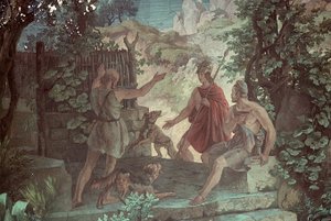 Odysseus at the Swineherd Eumaeus, Scenes from the Odyssey by Friedrich the Elder Preller
