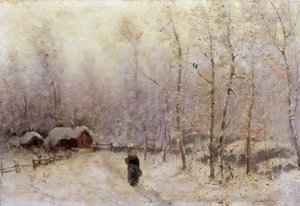 Woman with Child in Winter Landscape