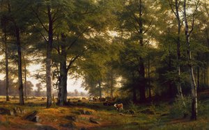 A Wooded Landscape with a Cowherd by Fritz Carl Werner Ebel