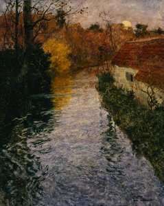 A River Landscape with a Cottage in Autumn