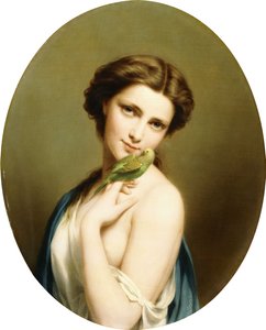 A Young Beauty with a Parakeet