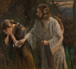 Woman, Why Are You Crying? by Fritz von Uhde