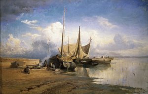 View of the Volga. Boats, 1870