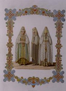 Costumes of Maidens from Torzhok From the series Clothing of the Russian state by Fyodor Grigoryevich Solntsev