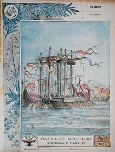 Cover of school exercise book illustrating the Battle of Actium, 2nd September 31 BC