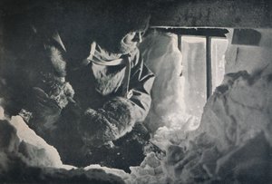 Clearing Drift from Window of Hut at Cape Adare