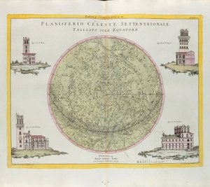 Cosmographic Table of the Northern Celestial Planisphere cut at the equator, engraving by G. Zuliani taken from Tome I of the Newest Atlas published in Venice in 1777 by Antonio Zatta by G. Zuliani