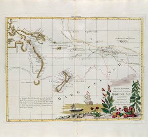 New discoveries made in 1775, 67 and 69 in the South Seas, engraving by G. Zuliani taken from Tome I of the Newest Atlas published in Venice in 1776 by Antonio Zatta by G. Zuliani