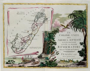 The Islands of Bermuda and the Frontispiece of the Section Dedicated to the United Colonies of North America, Engraving by G. Zuliani from Tome I of the "Newest Atlas" by G. Zuliani
