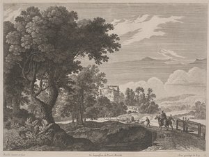 Landscape with Travelers Crossing a Bridge by Gabriel (after) Perelle