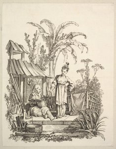A Seated Chinese Man and a Woman Carrying a Fish, ca. 1742