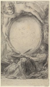 Allegorical Frame with a Genius and a Veiled Woman Writing
