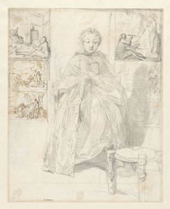 Study Sheet with a Reading Woman and Some Sketches by Gabriel Jacques de Saint Aubin